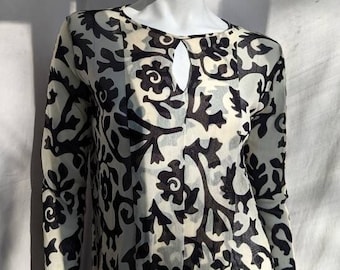 y2k vintage FUZZI by Jean Paul Gaultier mesh top. abstract print mesh blouse