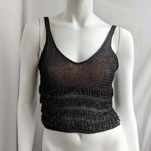 vintage 90er Jahre LA PERLA Häkeltop. V-Ausschnitt Perlen-Crop-Tank