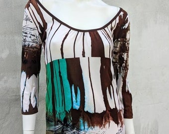 y2k vintage SAVE THE QUEEN top. multicolor abstract blouse