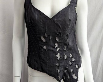 y2k vintage LA PERLA striped corset. v-neck black asymmetrical top