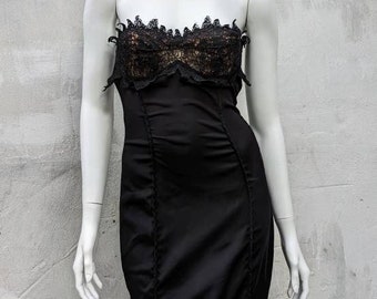 y2k vintage VERSACE bustier dress. black bodycone coctail party corset dress