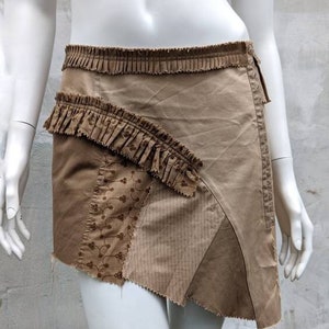 Y2k Vintage Plein Sud Wrap Skirt, Beige Asymmetrical Patchwork Mini Skirt