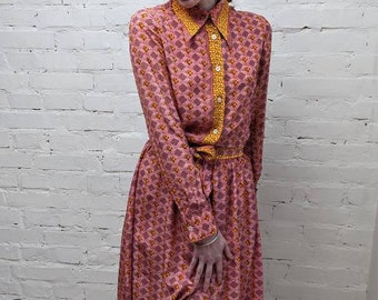 Vintage 60s Pierre Cardin Silk Blouse Skirt Set - Abstract Pink Yellow Ensemble