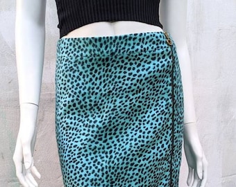 y2k Vintage VERSACE Animal Midi Rock. blauer Pensil Gepardrock