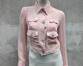 Vintage 90s Armani Sheer Jacket, Armani Jeans Baby Pink Button Up Blouse