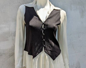 vintage 90s MOSCHINO blouse. black and beige waistcoat shirt