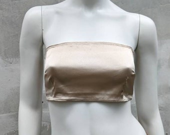 y2k vintage DOLCE GABBANA satin crop top. beige pearl bustier. tube top