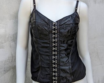 vintage 90s DOLCE GABBANA satin bustier. D&G black corset with hooks. size medium
