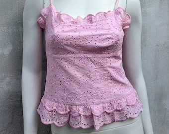 vintage 90s MOSCHINO pink bustier. cotton lace top spaghetti straps