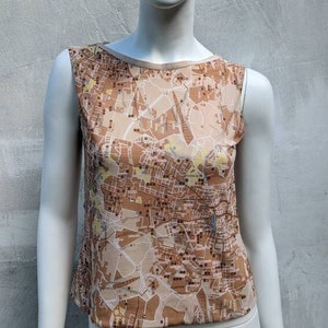 vintage 90er LA PERLA Mesh Tank Top Karten Druck. beige transparentes T-Shirt