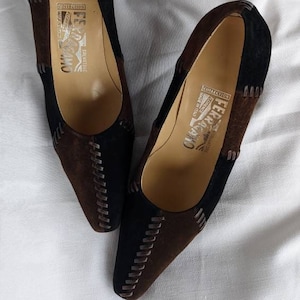vintage 90s SALVATORE FERRAGAMO heels. suede color block patch work heels size 39 eu / 7 usa