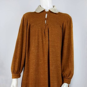 vintage 70s TED LAPIDUS collared wool dress. boho brown maxi dress. size 38
