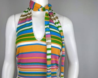 y2k vintage DOLCE GABBANA halter top. striped multicolor knit tank top