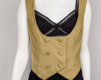 Vintage 90s Moschino Leather Vest, Beige Double Breasted Waistcoat