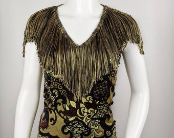 y2k vintage FUZZI fringe top by JP Gaultier. abstract floral brown blouse