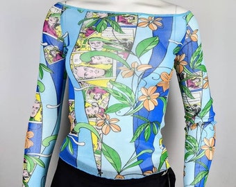 Top Stretch Graphique Méditerranéen Cyber Y2K - Vintage 2000's - Taille M