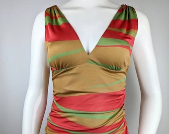 y2k vintage FERRE striped dress. green red beige mini dress. deadstock dress