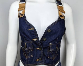 y2k vintage DOLCE GABBANA denim top vest. bustier button down. bohemian jeans waistcoat size xs