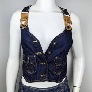 y2k vintage DOLCE GABBANA denim top vest. bustier button down. bohemian jeans waistcoat size xs