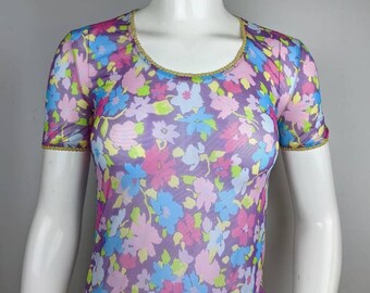 Y2k Vintage DOLCE GABBANA Mesh Top. Floral Pink and Purple