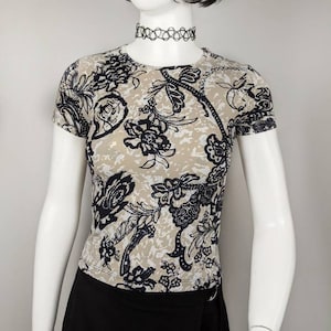 vintage 90s CHRISTIAN LACROIX top. openwork lace and floral print t-shirt