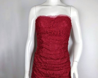 y2k vintage DOLCE GABBANA red lace bustier dress. D&G strapless bodycone coctail dress