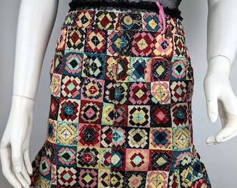 Y2k Vintage Moschino Crochet Skirt, Multicolor Midi Skirt