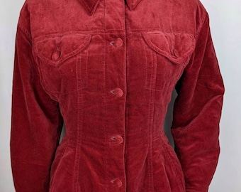 Vintage 80s JEAN PAUL GAULTIER Red Velvet Nipped Waist Jacket