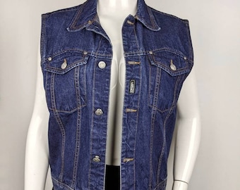 vintage 90s VERSACE Young denim vest. grunge navy blue sleeveless jacket