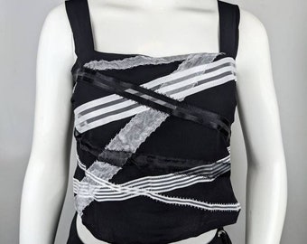 vintage 90s FERRE crop tanktop. black and white striped silk top