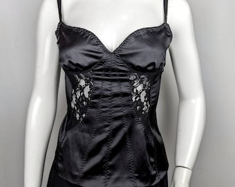Y2k Vintage Dolce Gabbana Satin Bustier, Black Lace Corset D&G