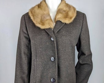 vintage 80s VALENTINO MISS V cashmere jacket. mink collar brown coat