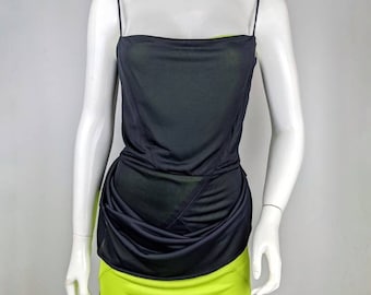 Vestido camisero vintage Y2K de VERSACE / Vestido negro verde neón de VERSACE Jeans Couture / Talla 30/44