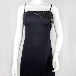 Vintage 90s Versace Mini Black Dress, Sequins Gown Spaghetti Straps