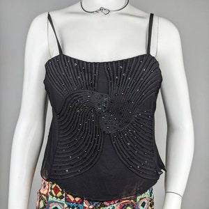 Y2k Vintage Emporio Armani Silk Sequin Top, Tank Top Spaghetti Straps