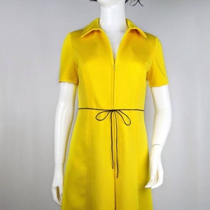 vintage 70s TRICOSA yellow zipper dress. A-line collared midi dress image 1