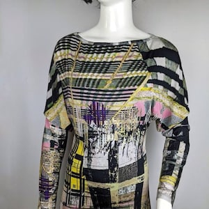 y2k vintage abstract maxi top SAVE THE QUEEN. multicolor long sleeve tunic