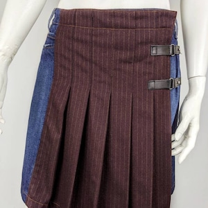 Vintage 90s JEAN PAUL GAULTIER Pleated Denim Skirt | Tartan Wool Mini Skirt