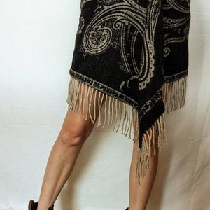 Y2k Vintage Etro Wool Wrap Fringe Skirt, Paisley Gray Midi Skirt
