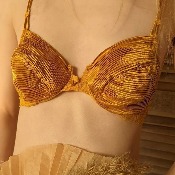 vintage 90s LA PERLA pleated golden bra. boho lingerie