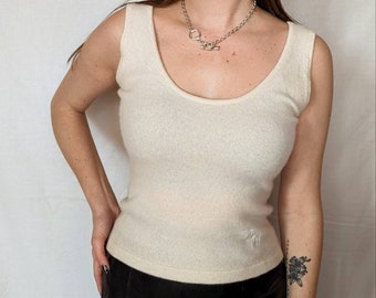 y2k vintage VERSACE knit top. ivory cashmere sleeveless tank top