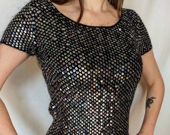 90s vintage MOSCHINO mohair top. knit sequins t-shirt