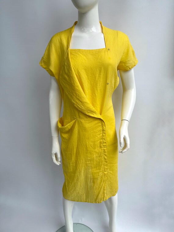 Versace, Vintage 80s Versace Yellow Linen Dress, Gianni Versace Cotton Gown