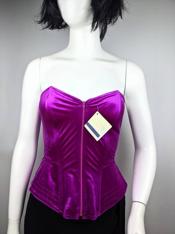 Vintage 80s LA PERLA Purple Bustier. Deadstock Velvet Neon Bodice. Hot Pink  Corset. Size Xs-s 