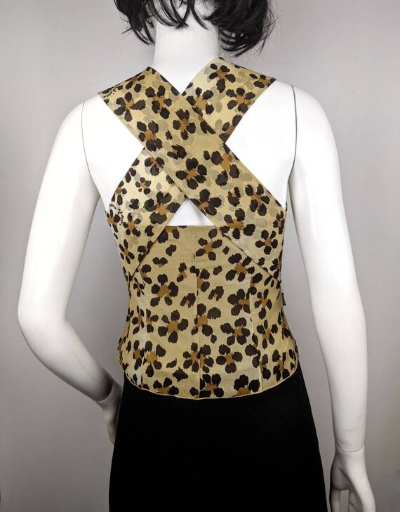 Vintage 90s MOSCHINO Halter Top Leopard Floral Pr… - image 3