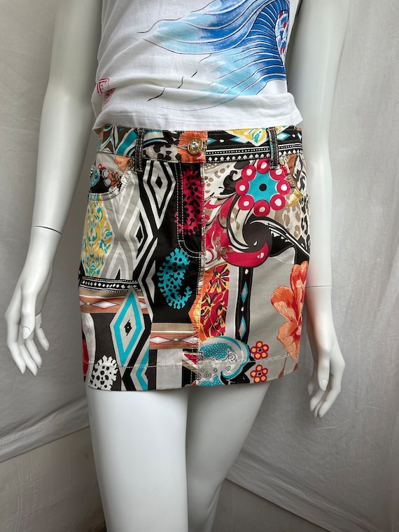 y2k vintage BLUMARINE multiprint mini skirt. abstr