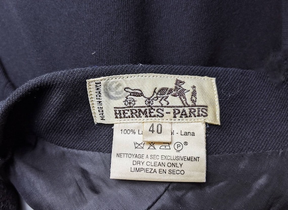 Vintage 80s HERMES Wool Midi Skirt | Black High W… - image 8