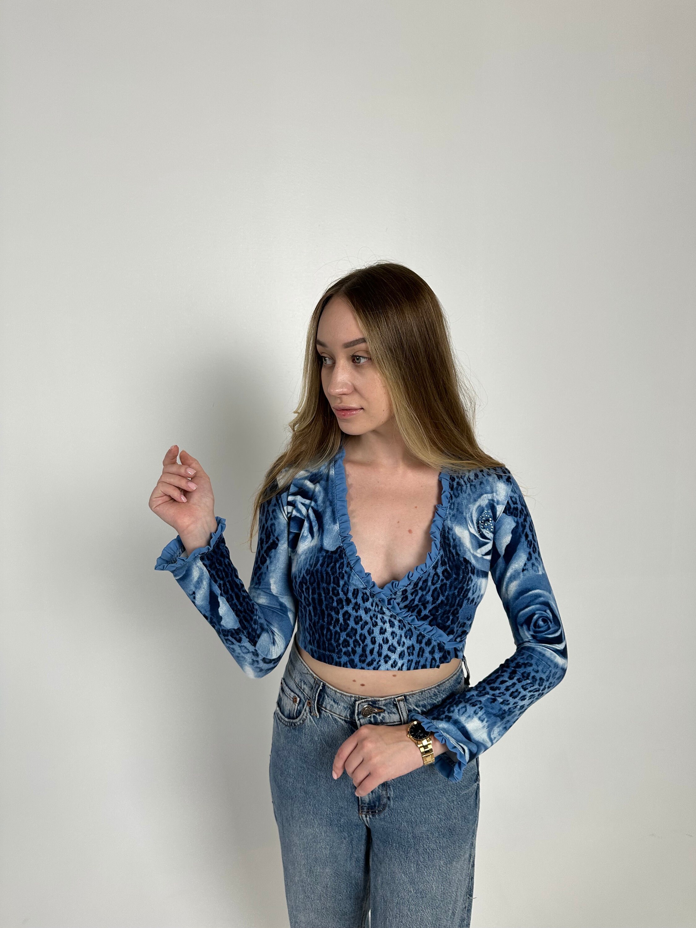 Vintage 90s Blumarine Blue Wrap Top, Animal Floral Cropped Top - Etsy