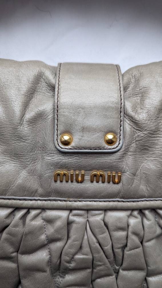 Y2k Vintage MIU MIU Leather Handbag. Grey Quilted Shoulder Y2k Vintage MIU MIU Leather Handbag. Grey Quilted Shoulder