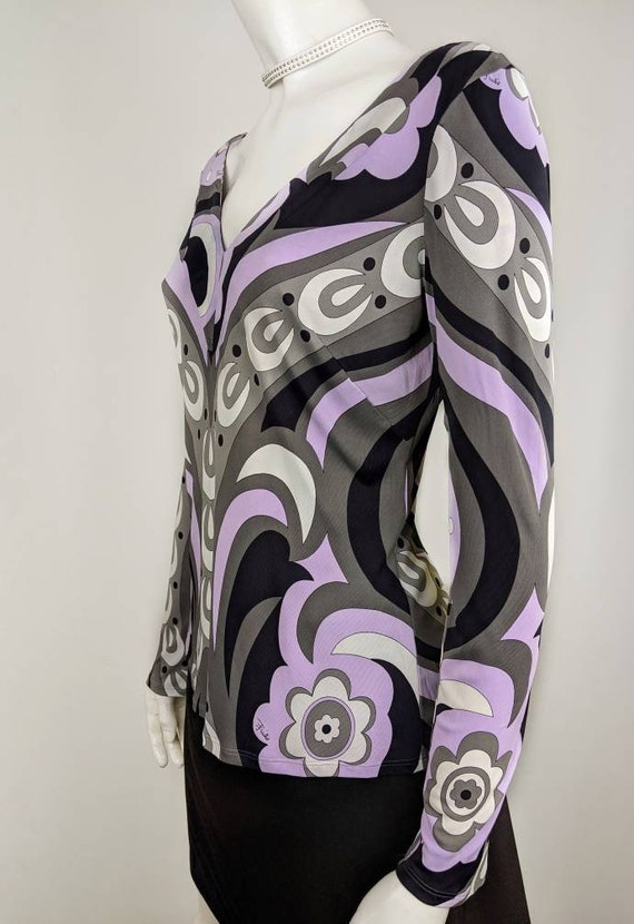 vintage 90s EMILIO PUCCI abstract top. v-neck flo… - image 2